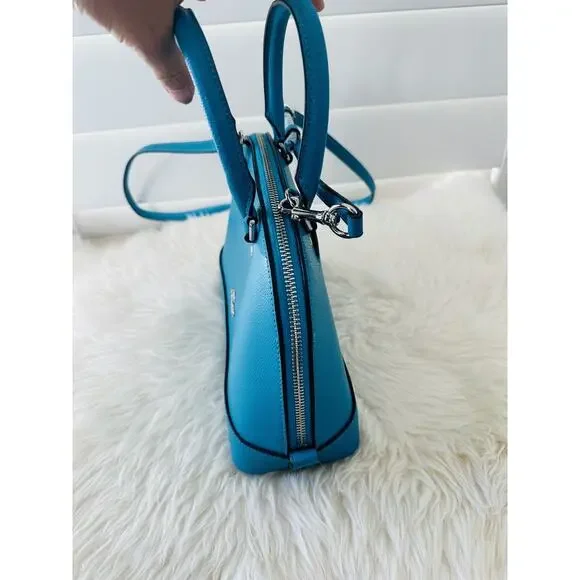 NWT Coach Crossgrain Mini Sierra Satchel Bag Leather Handbag Turquoise Blue $295